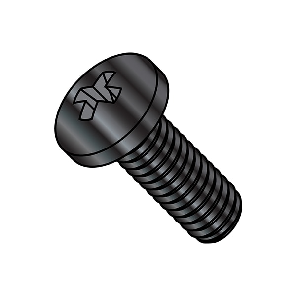 M8-1.25 x 12 mm Phillips Pan Machine Screw, Black Oxide Steel, 500 PK