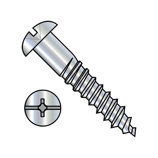 Wood Screw, #14, 1-1/2 in, Zinc Plated Steel Round Head Combination Phillips/Slotted Drive, 1000 PK