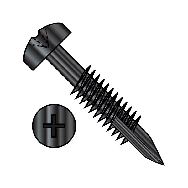 Wood Screw, #6, 1-1/2 in, Black Oxide Steel Pan Head Phillips Drive, 6000 PK