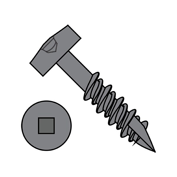 Wood Screw, #7, 1-1/2 in, Plain Steel Pan Head Square Drive, 5000 PK