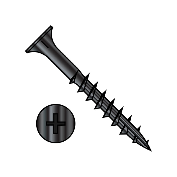 Wood Screw, #9, 2-1/2 in, Black Steel Flat Head Phillips Drive, 1000 PK