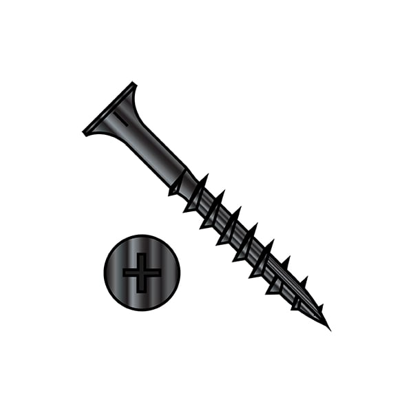 Wood Screw, #8, 3/4 in, Black Steel Flat Head Phillips Drive, 11000 PK