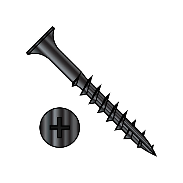 Wood Screw, #6, 1-1/2 in, Black Oxide Carbon Steel Flat Head Phillips Drive, 7000 PK