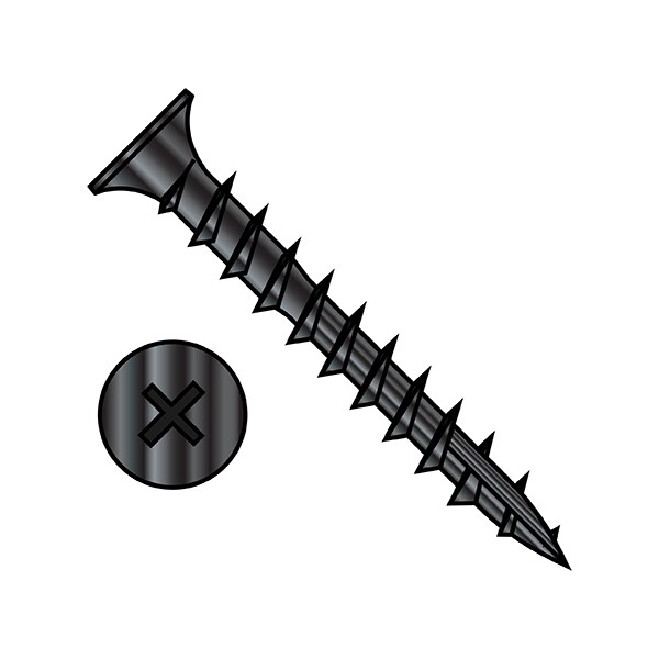 Wood Screw, #9, 1 in, Black Oxide Carbon Steel Flat Head Phillips Drive, 3000 PK