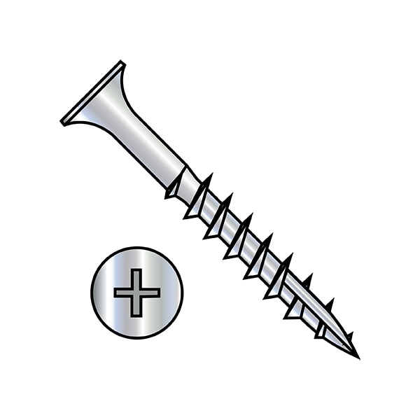 Wood Screw, #6, 1-1/2 in, Zinc Plated Carbon Steel Flat Head Phillips Drive, 7000 PK