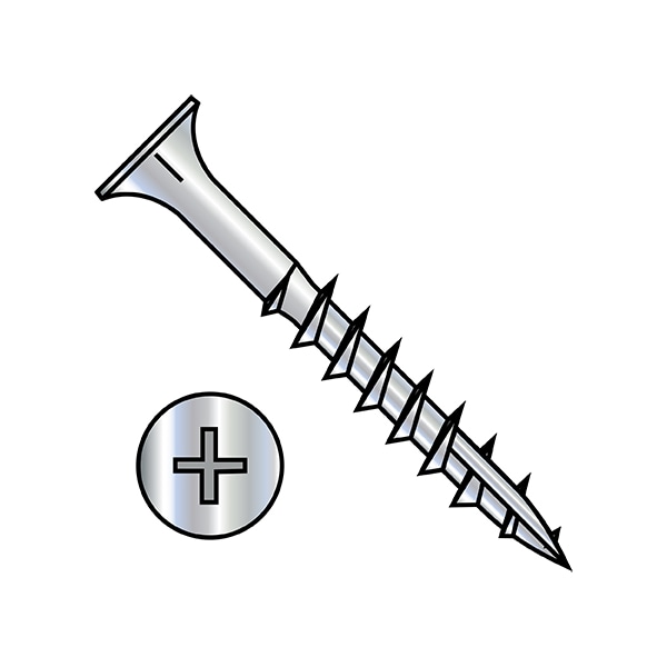 Wood Screw, #9, 2 in, Zinc Plated Carbon Steel Flat Head Phillips Drive, 3000 PK
