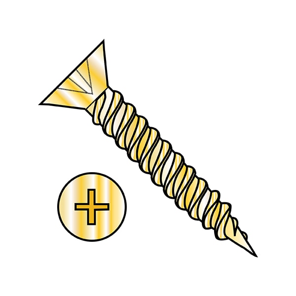 Wood Screw, #4, 5/8 in, Plain Brass Flat Head Phillips Drive, 10000 PK