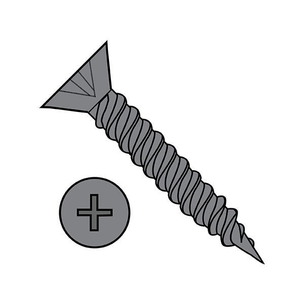 Wood Screw, #6, 5/8 in, Plain Steel Flat Head Phillips Drive, 10000 PK