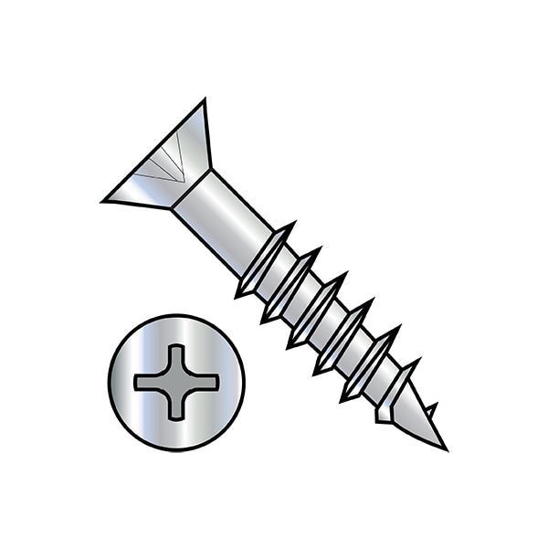 Wood Screw, #8, 2-1/2 in, Zinc Plated Steel Flat Head Phillips Drive, 2200 PK