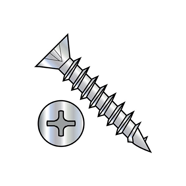 Wood Screw, #8, 5/8 in, Zinc Plated Steel Flat Head Phillips Drive, 11000 PK