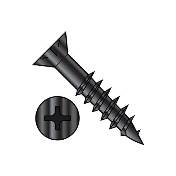 Wood Screw, #9, 2-1/2 in, Black Oxide Steel Flat Head Phillips Drive, 2000 PK