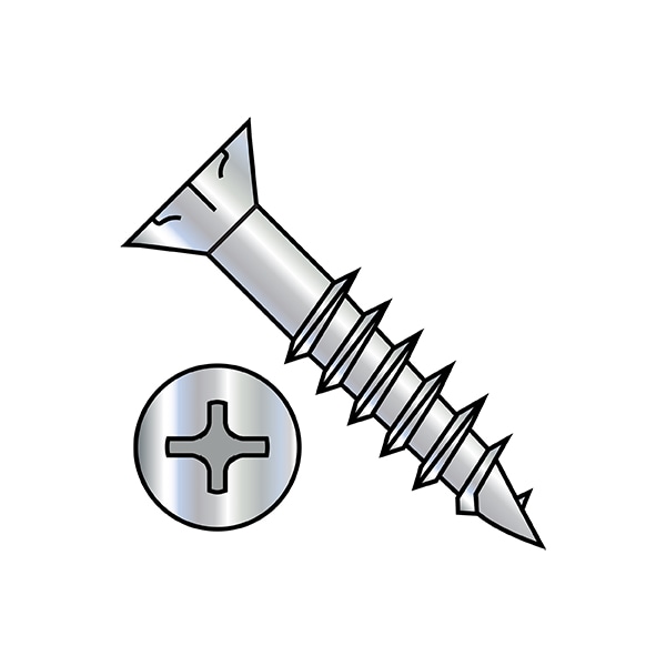 Wood Screw, #9, 2-1/2 in, Zinc Plated Steel Flat Head Phillips Drive, 2000 PK