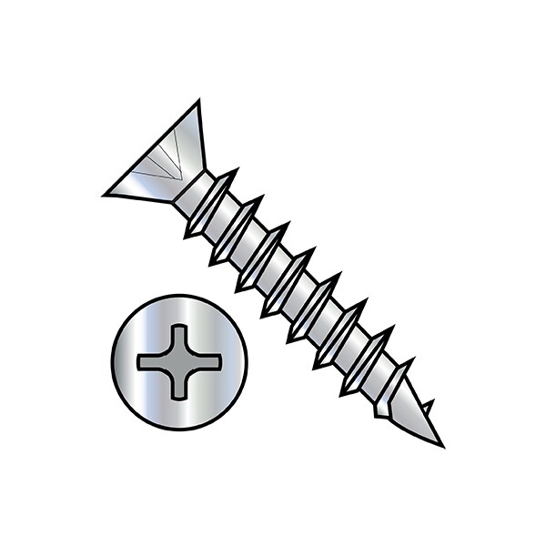 Wood Screw, #6, 5/8 in, Nickel Steel Flat Head Phillips Drive, 10000 PK