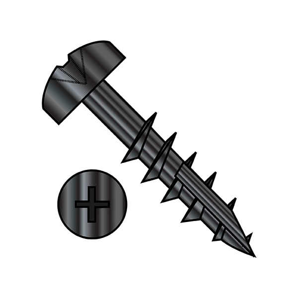 Wood Screw, #10, 1-1/4 in, Black Oxide Steel Pan Head Phillips Drive, 2000 PK