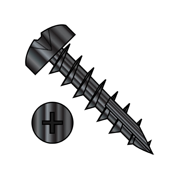 Wood Screw, #12, 3/4 in, Black Oxide Steel Pan Head Phillips Drive, 3000 PK