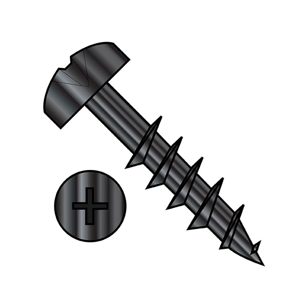 Wood Screw, #8, 1-1/8 in, Black Oxide Steel Pan Head Phillips Drive, 6000 PK