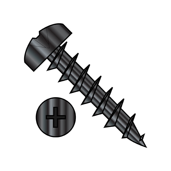 Wood Screw, #8, 7/16 in, Black Oxide Steel Pan Head Phillips Drive, 10000 PK