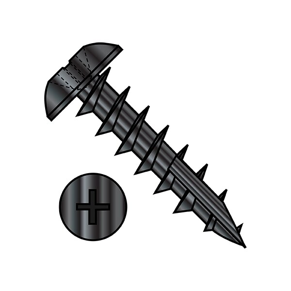 Wood Screw, #6, 1/2 in, Black Oxide Steel Truss Head Phillips Drive, 10000 PK