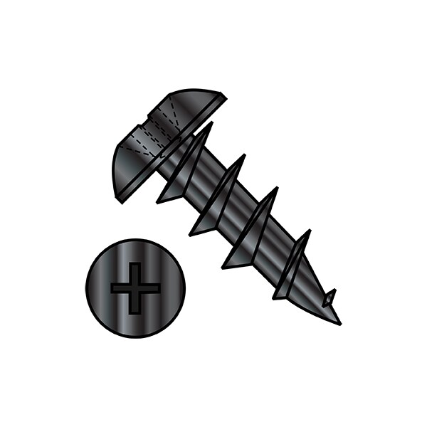 Wood Screw, #8, 7/16 in, Black Oxide Steel Truss Head Phillips Drive, 10000 PK