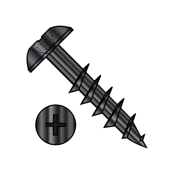 Wood Screw, #8, 1-1/8 in, Black Steel Truss Head Phillips Drive, 5500 PK