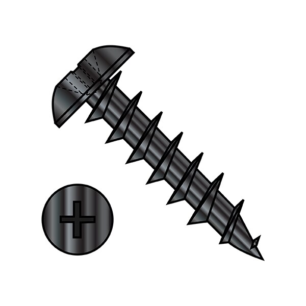 Wood Screw, #8, 1/2 in, Black Steel Truss Head Phillips Drive, 7000 PK