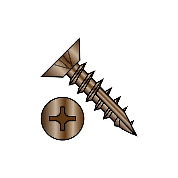 Wood Screw, #6, 5/8 in, Plain Brass Flat Head Phillips Drive, 10000 PK