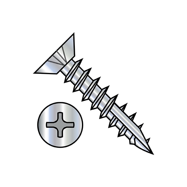 Wood Screw, #7, 5/8 in, Zinc Plated Carbon Steel Flat Head Phillips Drive, 10000 PK