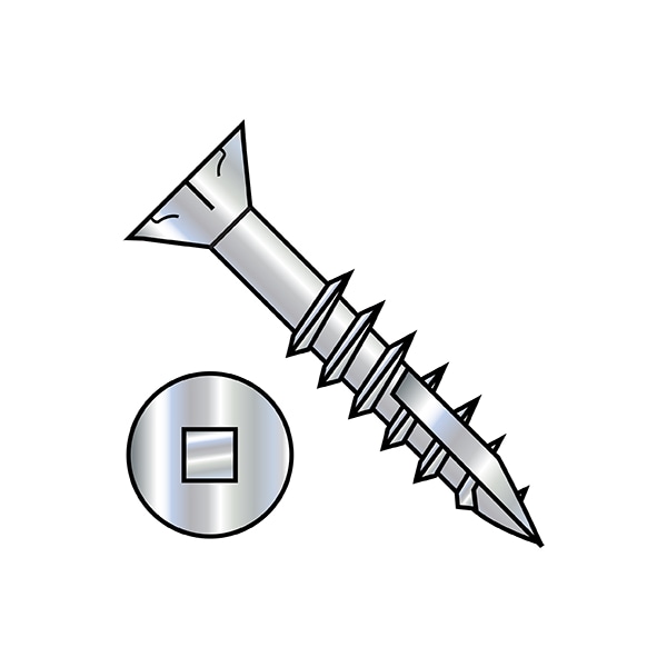 Wood Screw, #9, 3 in, Zinc Plated Steel Flat Head Square Drive, 2000 PK
