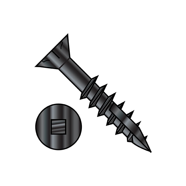 Wood Screw, #9, 3 in, Black Oxide Steel Flat Head Square Drive, 2000 PK