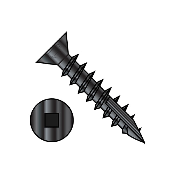 Wood Screw, #8, 1 in, Black Steel Flat Head Square Drive, 10500 PK