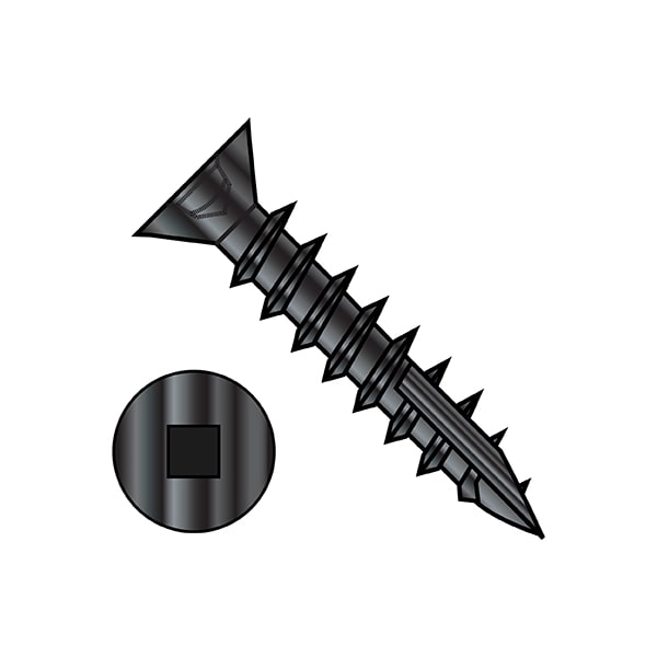 Wood Screw, #9, 1 in, Black Steel Flat Head Square Drive, 5000 PK