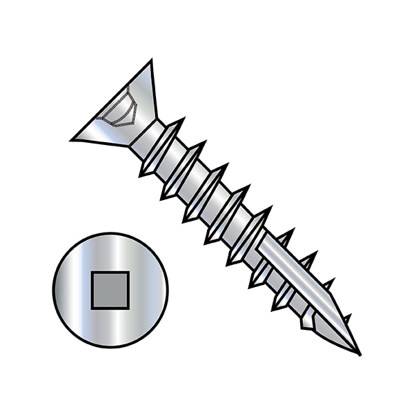 Wood Screw, #2, 5/8 in, Zinc Plated Steel Flat Head Square Drive, 9000 PK