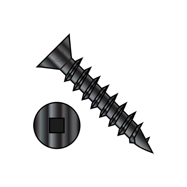 Wood Screw, #8, 5/8 in, Black Steel Flat Head Square Drive, 12000 PK