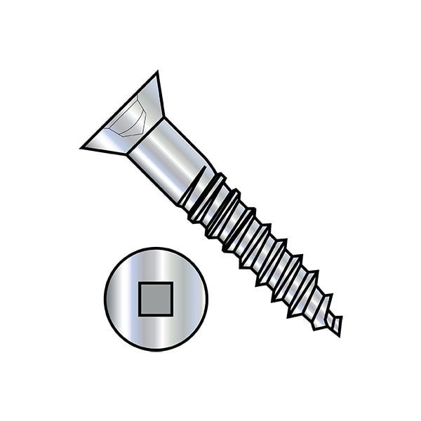 Wood Screw, #9, 1-1/4 in, Zinc Plated Steel Flat Head Square Drive, 2000 PK
