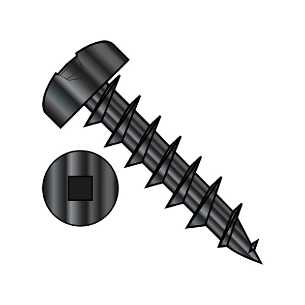 Wood Screw, #8, 7/16 in, Black Oxide Steel Pan Head Square Drive, 10000 PK