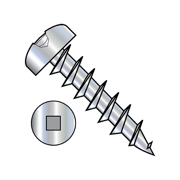 Wood Screw, #8, 7/16 in, Zinc Plated Steel Pan Head Square Drive, 10000 PK