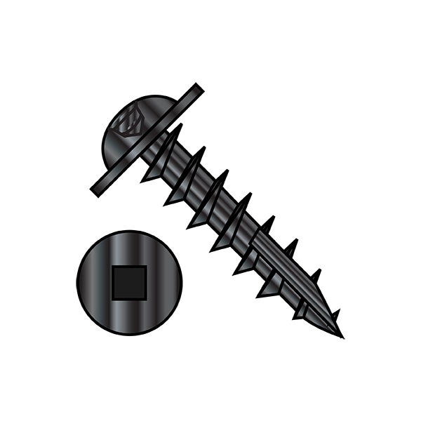 Wood Screw, #8, 7/8 in, Black Steel Flange Round Head Square Drive, 5000 PK