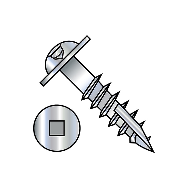 Wood Screw, #8, 1-1/4 in, Zinc Plated Steel Flange Round Head Square Drive, 3000 PK