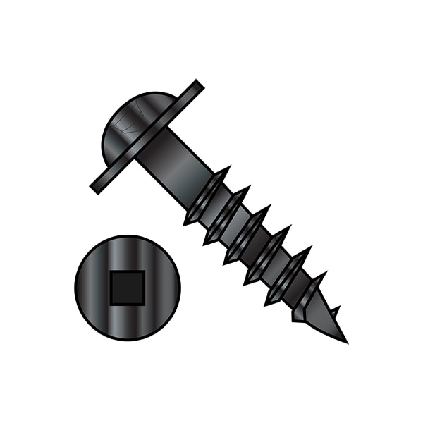 Wood Screw, #10, 2 in, Black Oxide Steel Flange Round Head Square Drive, 2000 PK