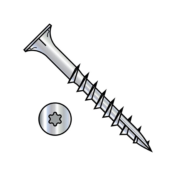 Wood Screw, #8, 2-1/2 in, Zinc Plated Steel Flat Head Torx Drive, 2500 PK