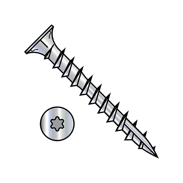 Wood Screw, #8, 3/4 in, Zinc Plated Steel Flat Head Torx Drive, 10000 PK
