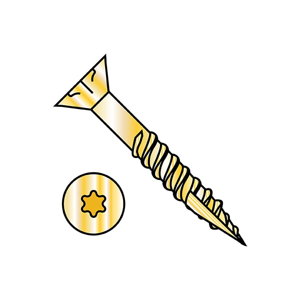 #10 x Deck Screw, Zinc Yellow Steel, 2 in L, 2000 PK