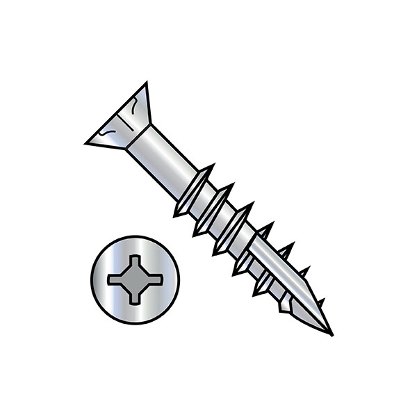 Wood Screw, #9, 3 in, Zinc Plated Steel Flat Head Phillips Drive, 2000 PK
