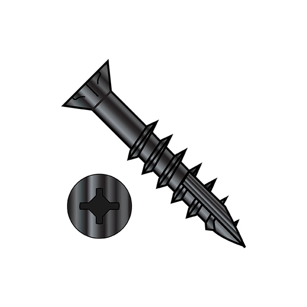 Wood Screw, #9, 2-1/2 in, Black Oxide Steel Flat Head Phillips Drive, 3000 PK