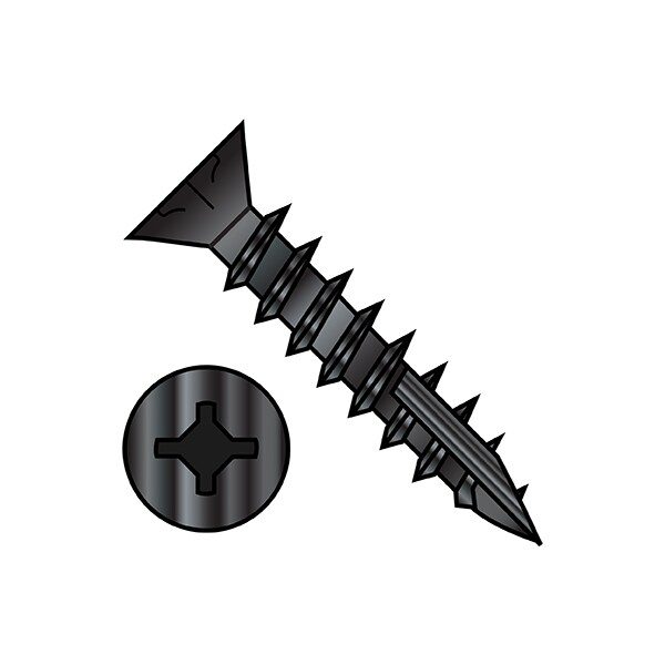 Wood Screw, #8, 1 in, Black Steel Flat Head Square Drive, 10000 PK