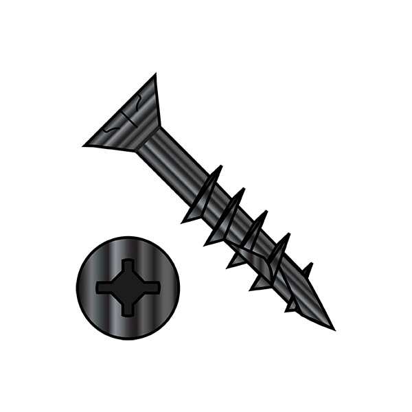 Wood Screw, #8, 2 in, Black Steel Flat Head Phillips Drive, 4000 PK