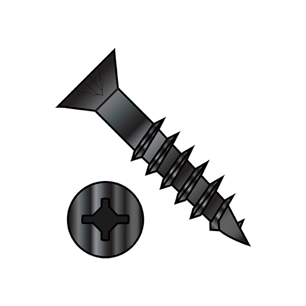Wood Screw, #8, 3 in, Black Steel Flat Head Phillips Drive, 1600 PK