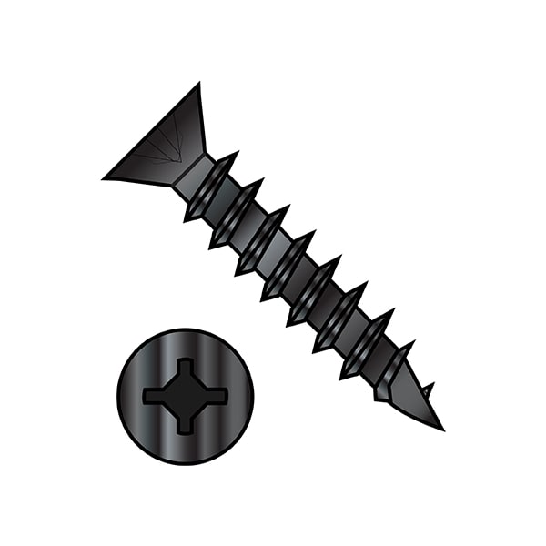 Wood Screw, #8, 3/4 in, Black Steel Flat Head Phillips Drive, 11000 PK