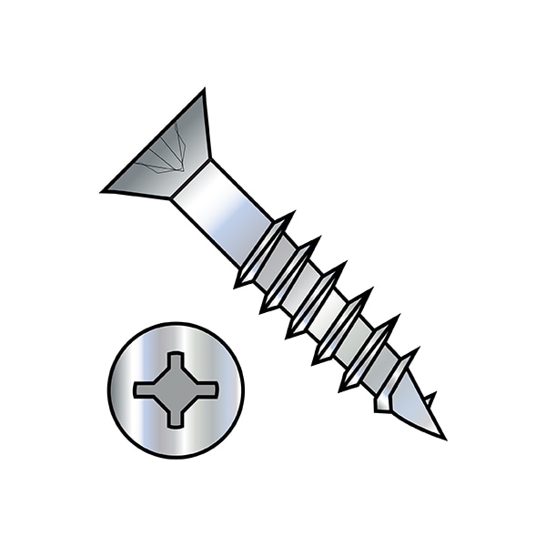 Wood Screw, #8, 2-1/2 in, Zinc Plated Steel Flat Head Phillips Drive, 2200 PK