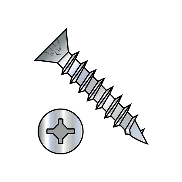 Wood Screw, #8, 3/4 in, Zinc Plated Steel Flat Head Phillips Drive, 11000 PK